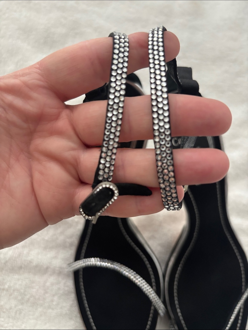 Rene Caovilla Satin Rhinestone Strappy Heels - Picture 16 of 17